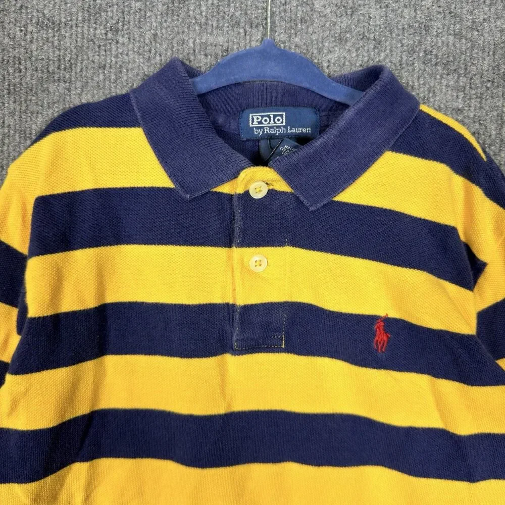 Vintage Polo Ralph Lauren Boys Size 6 Blue Yellow Striped Long Sleeve Polo Shirt